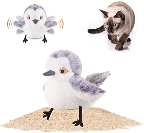 Potaroma Cat Toys Flapping Bird (No Flying), Lifelike Sandpiper Chirp Tweet, Rechargeable Touch Activated…