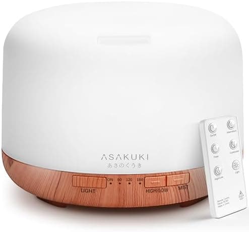 ASAKUKI Essential Oil Diffuser for Home, 500ML Aromatherapy Diffuser Humidifier with Remote Control, 7 Color…