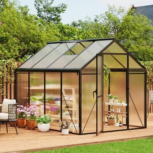 Garvee 6 x 8 FT Greenhouse, Greenhouses for Outside, Polycarbonate Greenhouse with Aluminum Frame, Lockable Door and Ajustable…