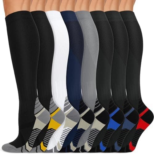 Iseasoo Copper Compression Socks 15-20 mmHg for Men & Women 8 Pairs – Circulation Support for Nurses, Travel, Running, Hiking…