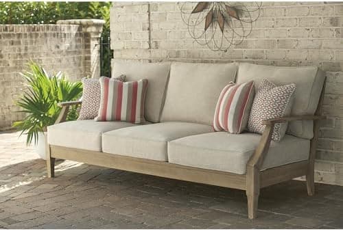 Signature Design by Ashley Clare View Outdoor Patio Sofa, 4 Throw Pillows, Nuvella Weather…