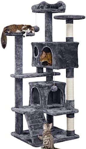 Yaheetech 54in Cat Tree, Multi-Level Cat Tower with Spacious Kitten-ear Perch, 2 Cozy Caves, Scratching Posts, Climbing Ladder, 2…