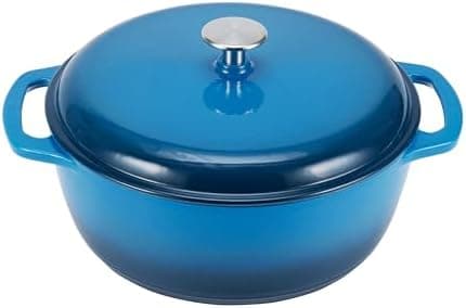 Amazon Basics Enameled Cast Iron Dutch Oven Pot with Lid, Round, Dual Handles, Heavy-Duty, Oven Safe for…