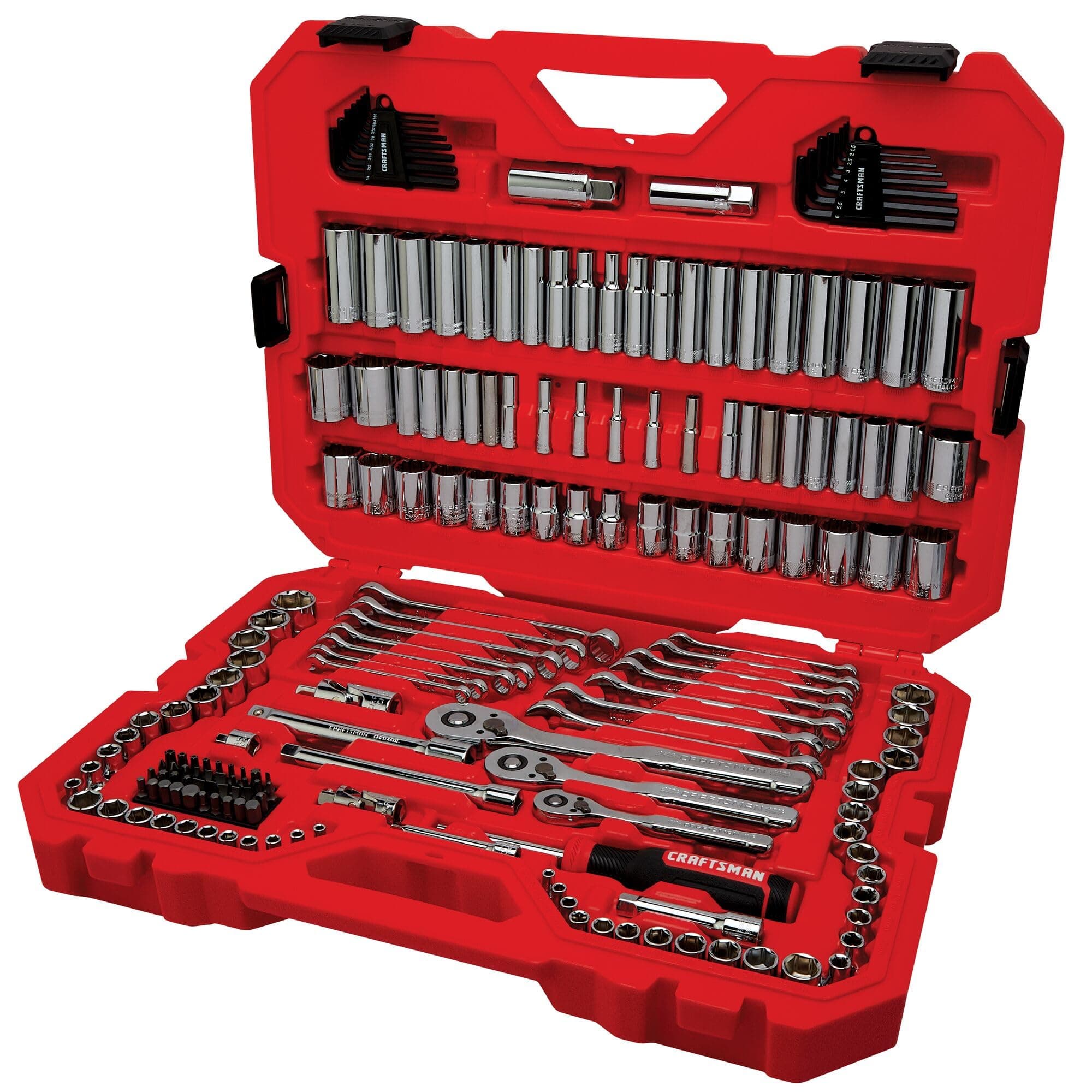 CRAFTSMAN Mechanic Tool Set 189 Pcs, 1/4, 3/8, 1/2 Socket Set with 72 Tooth Low Profile Ratchet, Steel 6 and 12 point Sockets…