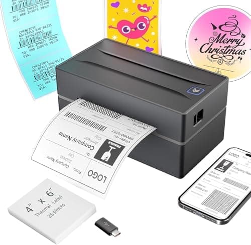 Bluetooth Thermal Shipping Label Printer: 4x6 Wireless Label Maker with Tape for Small Business - Compatible with iPhone…
