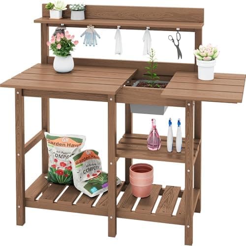 SERWALL Outdoor Potting Bench with Removeable Sink,Rot-Resistant HDPE…
