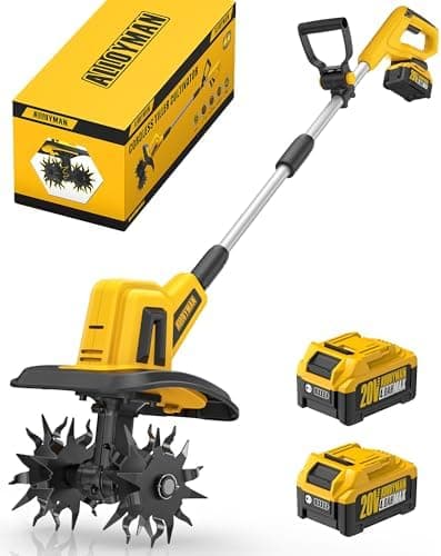 Alloyman 20V Cordless Tiller Cultivator, 360RPM Electric Garden Tiller, with 2 * 4.0Ah Batteries & Charger, 9In Tilling Width and…