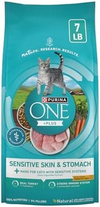 Purina ONE Sensitive Stomach, Sensitive Skin, Natural Dry Cat Food, +Plus Sensitive Skin and Stomach Formula - 7 lb. Bag