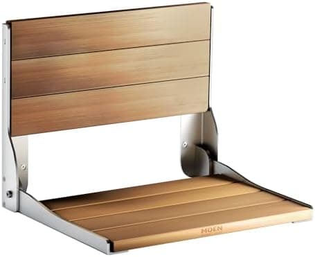 Moen DN7110 Home Care Fold-Down Shower Chair, Teak Wood Bench with Stainless Steel & Aluminum Frame, Wall-Mounted, ADA Compliant…