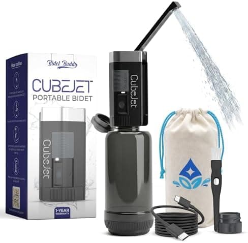 BIDET BUDDY® CubeJet Portable Bidet for Travel - 380ml Bottle, 1100mAh Rechargeable Battery, IPX6 Waterproof…