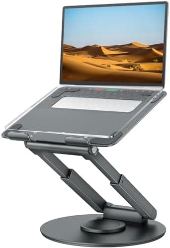 tounee Telescopic Laptop Stand for Desk with 360° Swivel Base, Sit to Stand, Height Adjustable, Portable…