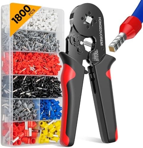 Ferrule Crimping Tool Kit,Wire Ferrule Kit Crimper Connectors，4 corners Self-adjustable AWG23-7 gauge 1800PCS Ferrules Electrical…