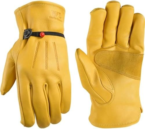 Wells Lamont Work Gloves Men and Women, Cowhide Leather Work Gloves, Adjustable Wrist