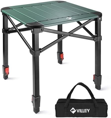 VILLEY Folding Camping Square Table with Carry Bag, Lightweight Aluminum Adjustable Square Table for Outdoor, Camping, Picnic…