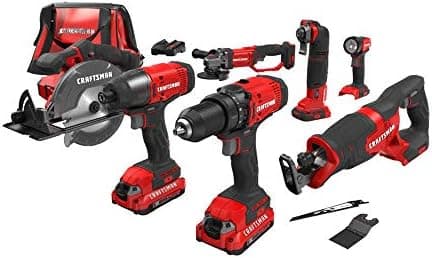 CRAFTSMAN V20 Power Tool Combo Kit, 7-Tool Cordless Power Tool Set with 2 Batteries and Charger (CMCK700D2)