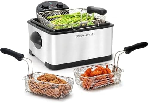 Elite Gourmet EDF-401TXB Electric 4.5 Qt. / 17 Cup Immersion Deep…