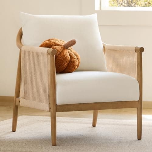 CHITA Braid Accent Chair, Modern Armchair with Solid Wooden Armrest for Living Room and Bedroom, Boho Reading…