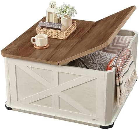 VASAGLE LIRY Collection - Farmhouse Coffee Table with Storage, Square Coffee Table for Living Room, Center Table with Flip-Top…