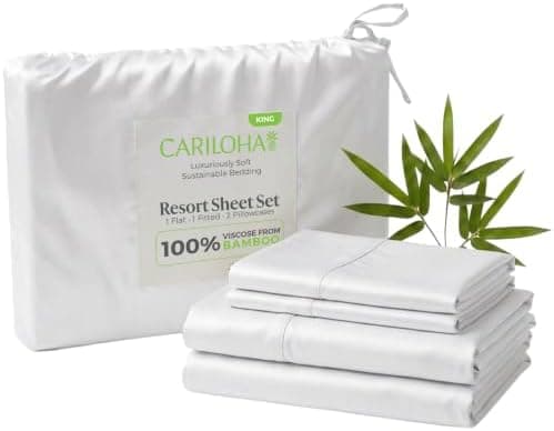 Cariloha Resort 100% Organic Bamboo Viscose Sheets - 4-Piece King Sheet Set - 18 in Extra Deep Pockets - Sateen Weave, Cooling…
