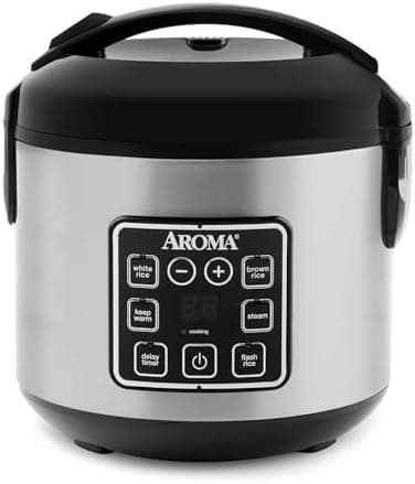 AROMA Digital Rice Cooker, 4-Cup (Uncooked) / 8-Cup (Cooked), Steamer, Grain Cooker, Multicooker, 2 Qt, Stainless Steel Exterior…