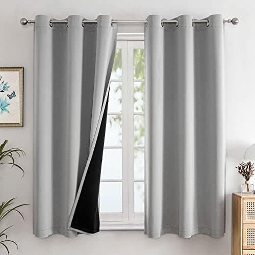 ChrisDowa 100% Blackout Curtains for Bedroom with Black Liner, 2 Thick Layers Total Blackout Thermal Insulated Grommet Window…
