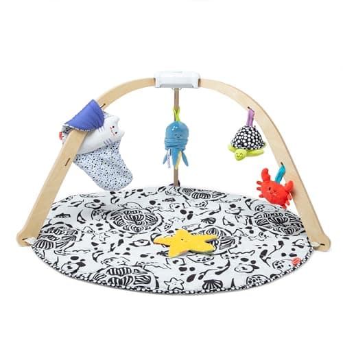 Melissa & Doug Ocean Wooden Baby Play Gym, Easy-Fold Baby Activity Center, 5 Washable Sensory Toys &…