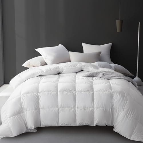 Hotel Grand Luxury White Goose Feather Down Fiber Comforter Full Queen Size, 100% Cotton All Season Duvet Insert Queen, Medium…