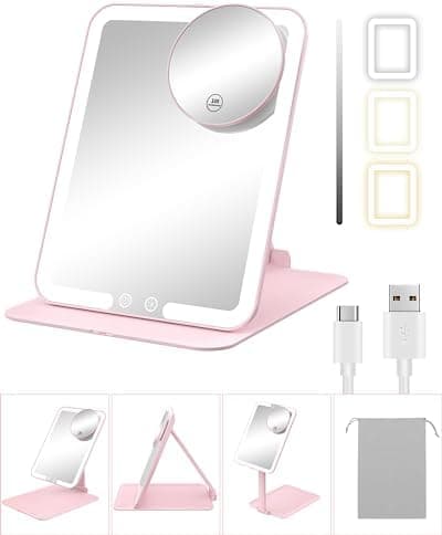 Gospire Travel Makeup Mirror with Lights and Magnification 10X…