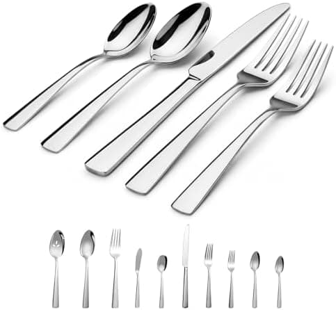 45-Piece Flatware Sets, Silverware Set for 8, Durable Stainless Steel Tableware in Ergonomic Design Size and Weight, Kitchen…
