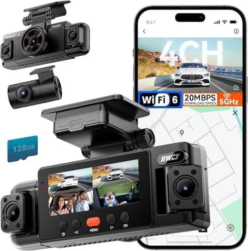 IIWEY N6 360° Dash Cam 4 Channel, 5.8G WiFi-6 (up to 20MB/s) with App, Free 128GB Card, FHD Front & Rear Inside Dash Cam for Car…