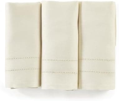 Solino Home Linen Hand Towels Set of 3-100% Pure Linen Ivory Hand Towels for Bathroom 14 x 24 Inch - Quick Dry & Machine Washable…