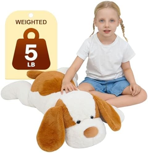32inch 5Lbs Dog Weighted Stuffed Animals, Brown Dog Weighted Pillow Plush Toy, Cute Giant Large Big Jumbo Soft Puppy Plushie…