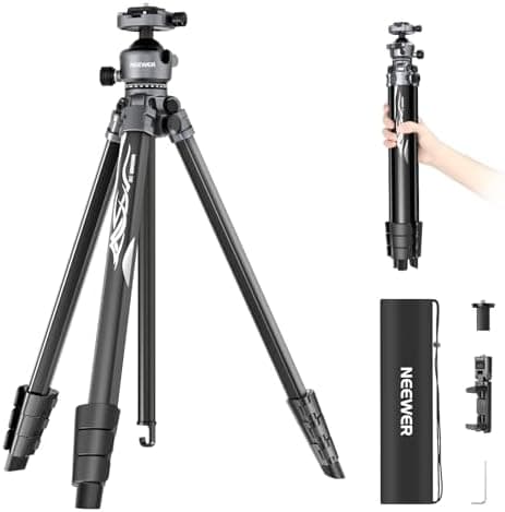 NEEWER LITETRIP LT07 61" Aluminum Travel Tripod for Camera w Pan Tilt Low Profile Ball Head, Arca QR Plate Compatible with PD…