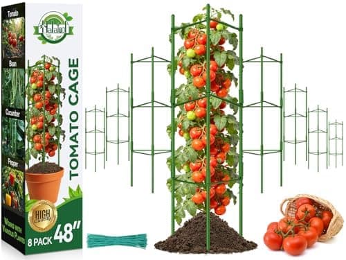 Halatool 8 Pack Tomato Cages for Garden, Up to 48in (4FT) Adjustable Tomato Cage, Garden Stakes Tomatoe Trellis for Pots…