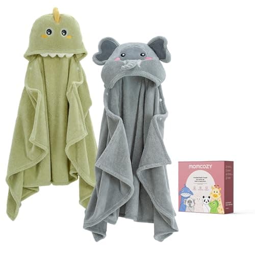 Momcozy Baby Bath Towels with Visualize Health Label - Ultra Soft & Absorbent Coral Fleece Hooded Towels for Newborn, Infant…
