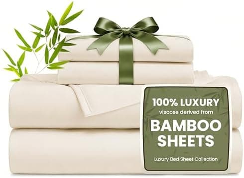 Love's cabin 4 Piece Queen Sheet Set, 100% Rayon Derived from Bamboo, Cooling & Breathable, Soft Silky Deep Pocket up to 16"…