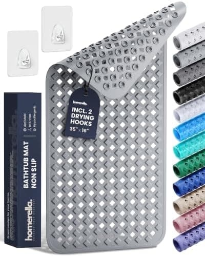 Bathtub Mat Non Slip 35x16 - homerella® Bath Mat Incl. Hooks for Drying, Extra Long, 100% BPA Free, Shower Mat Non Slip Anti…