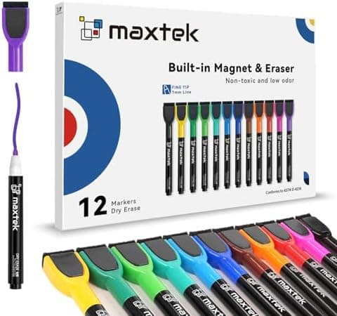 maxtek Magnetic Whiteboard Markers - 12 Count Colorful Fine Tip Dry…