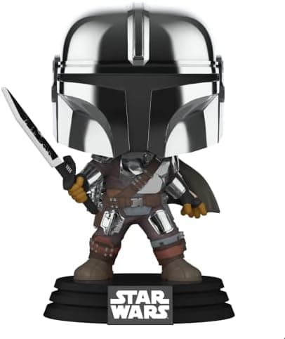 POP Funko Star Wars Mandalorian with Darksaber (Chrome & Glow in The Dark), Exclusive