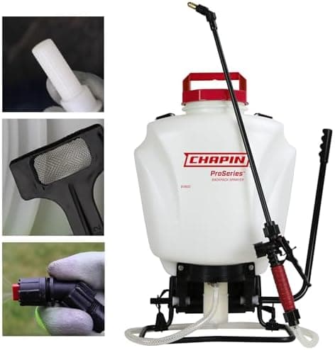 Chapin 61800 Backpack Sprayer, 4‑Gallon ProSeries, Translucent Poly Tank, 3‑Stage Filtration, Adjustable Brass & Poly Nozzles…