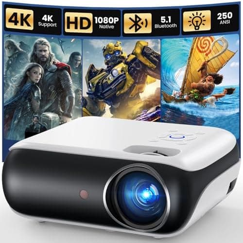 HAPPRUN Native 1080P Projector, Bluetooth Home Theater Movie Projector with Built-in Speaker, Compatible with…