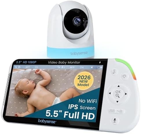 Babysense PRO Non-WiFi Full HD 5.5" Split Screen Baby Monitor with Camera and Audio, 6-Color Night Light, White Noise, Sound &…
