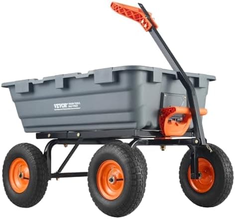 VEVOR 1200lbs 7Cu.Ft. Garden Dump Cart with 2-in-1 Convertible Handle and 13in All Terrain Wheels, Heavy Duty…