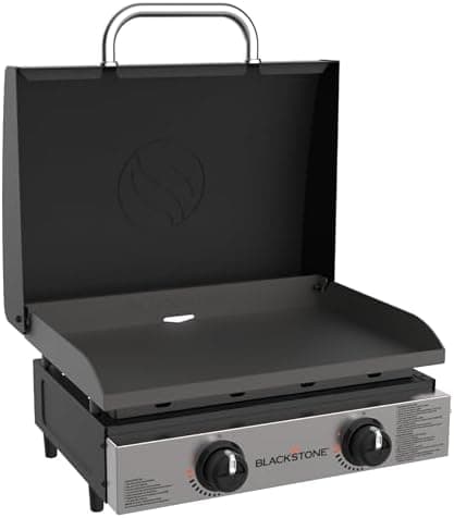 BLACKSTONE 1813 Original 22” Tabletop Griddle with Hood and Stainless Steel Front Plate, Powder Coated Steel, Black