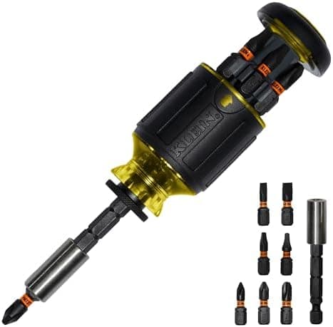 Klein Tools 32308 Multi-bit Stubby Screwdriver, Impact Rated 8-in-1 Adjustable Magnetic Tool with Phillips, Slotted, Square and…