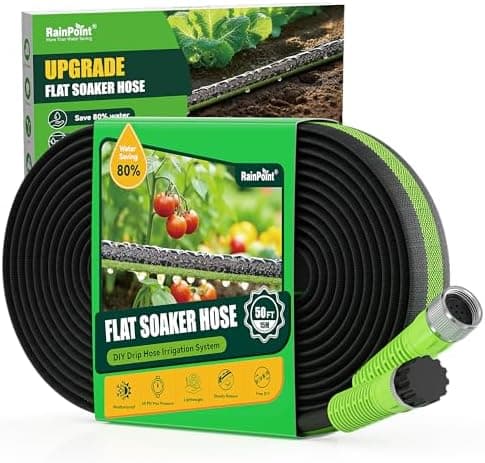 RAINPOINT Soaker Hose 50FT, 80% Water-Saving Drip Irrigation Hose for Garden, Leakproof and Flexible with Anodized Aluminum Ends…
