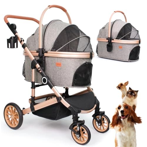 Bicystar Pet Stroller for Medium Dogs, Smooth-Ride Dog Stroller with Detachable Carrier, Rubber Wheels, Car Seat Combo 3-in-1, Up…
