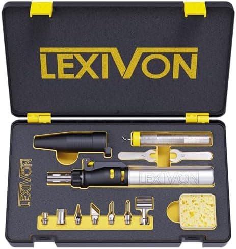 LEXIVON Butane Soldering Iron Multi-Purpose Kit | Cordless Self-Igniting Adjustable Flame 7-Tip Set | Pro Grade 125-Watt…