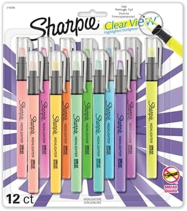 Sharpie Clear View Highlighters, With See-Through Chisel Tip, Assorted Colors, 12 Count - School, Teacher, Office Supplies
