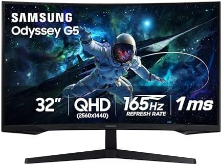 SAMSUNG 32" Odyssey G55C Series QHD 1000R Curved Gaming Monitor, 1ms(MPRT), HDR10, 165Hz, AMD Radeon FreeSync, Eye Care, Glare…